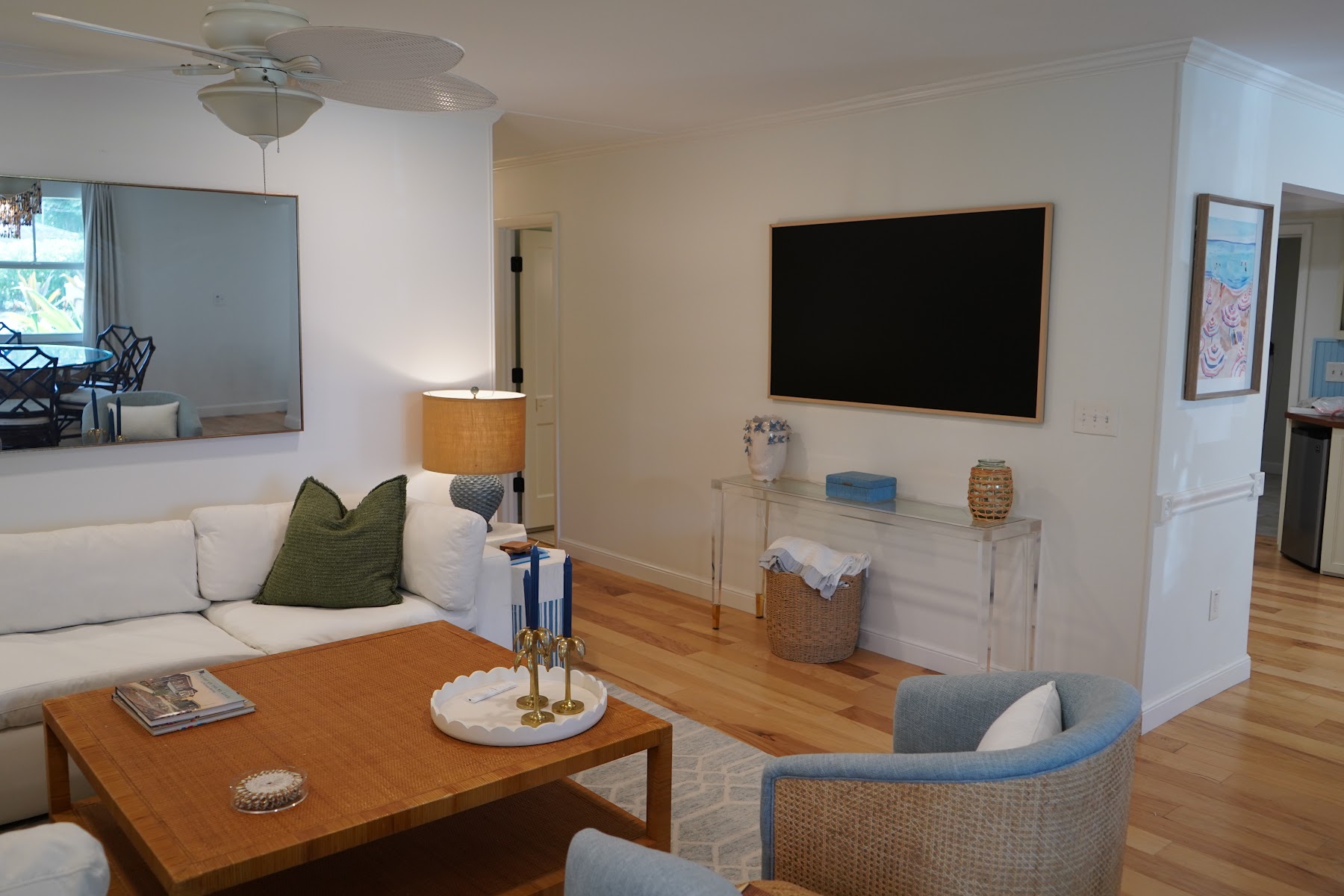 Living room seating and television area