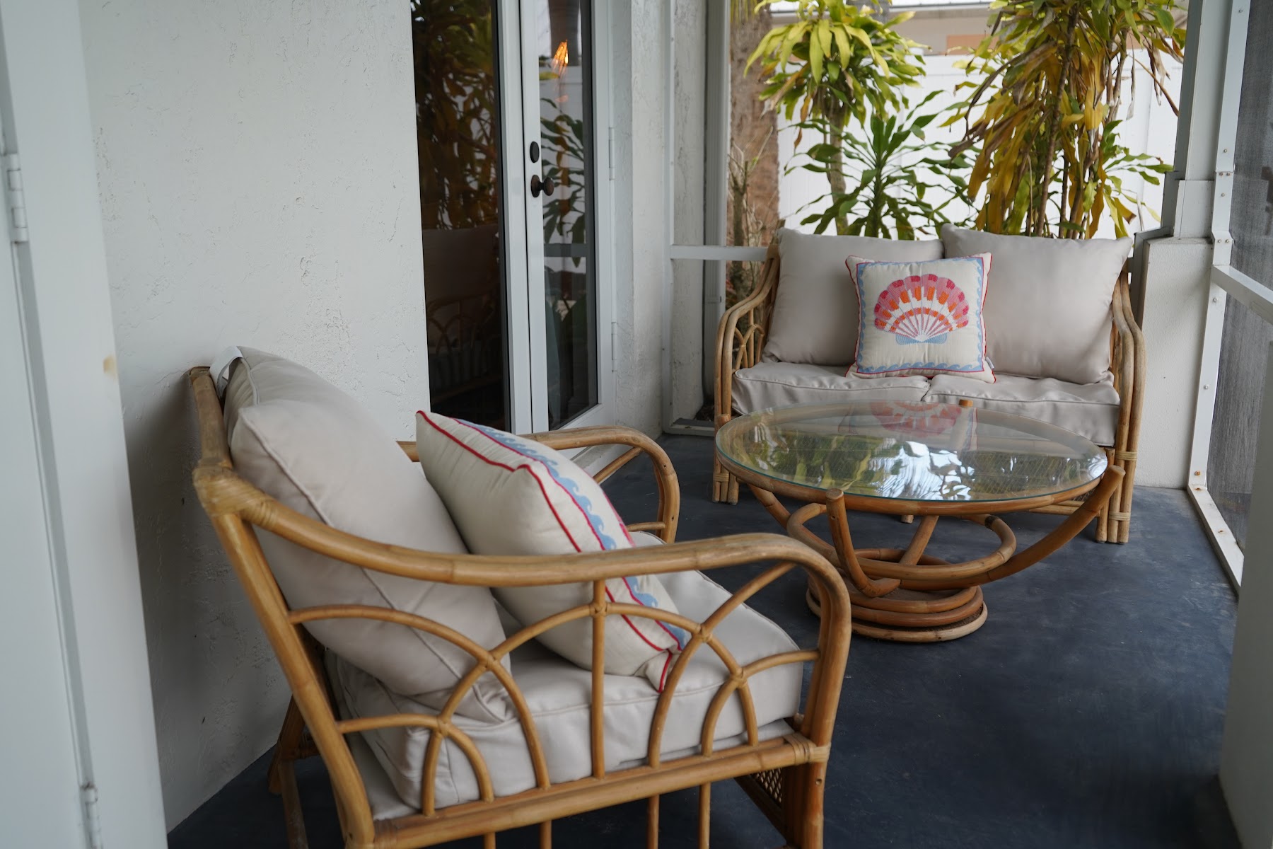 Seating on the screened porch