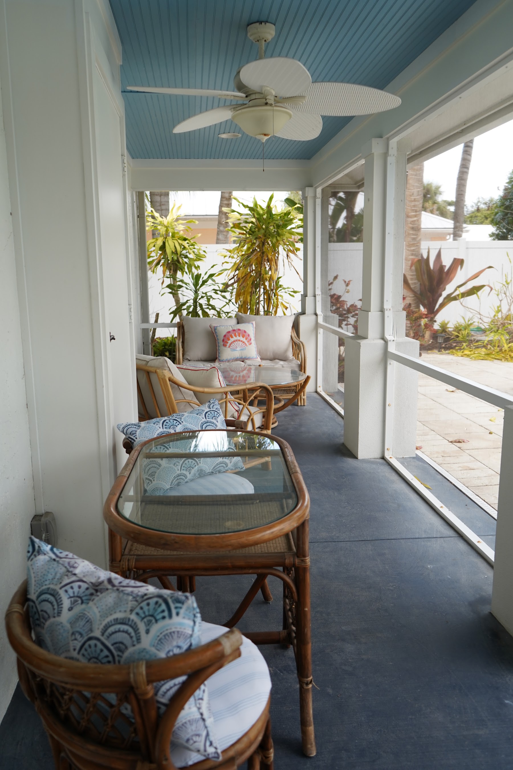 Screened porch stretching along the cottage